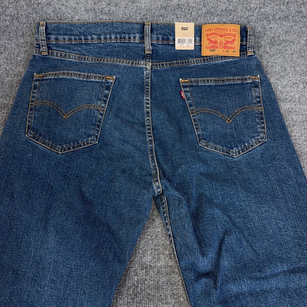 Levis 505 Jeans Men 35x32 Blue Medium Wash Stretch Denim Regular Straight NEW - Picture 11 of 12